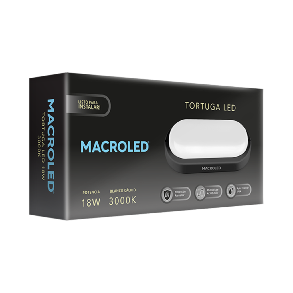 TORTUGA MACROLED OVAL MARCO NEGRO 18W - IP54 - AC100-265V - FP:0,9 - 1620 lm - BLANCO CALIDO
