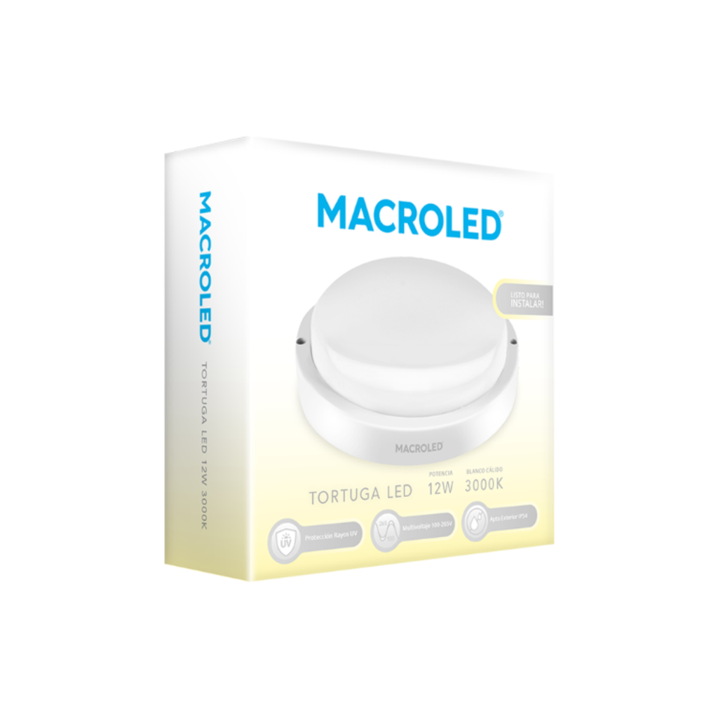 TORTUGA MACROLED REDONDA MARCO BLANCO 12W - IP54 - AC100-265V - FP:0,9 - 1080 lm - BLANCO CALIDO
