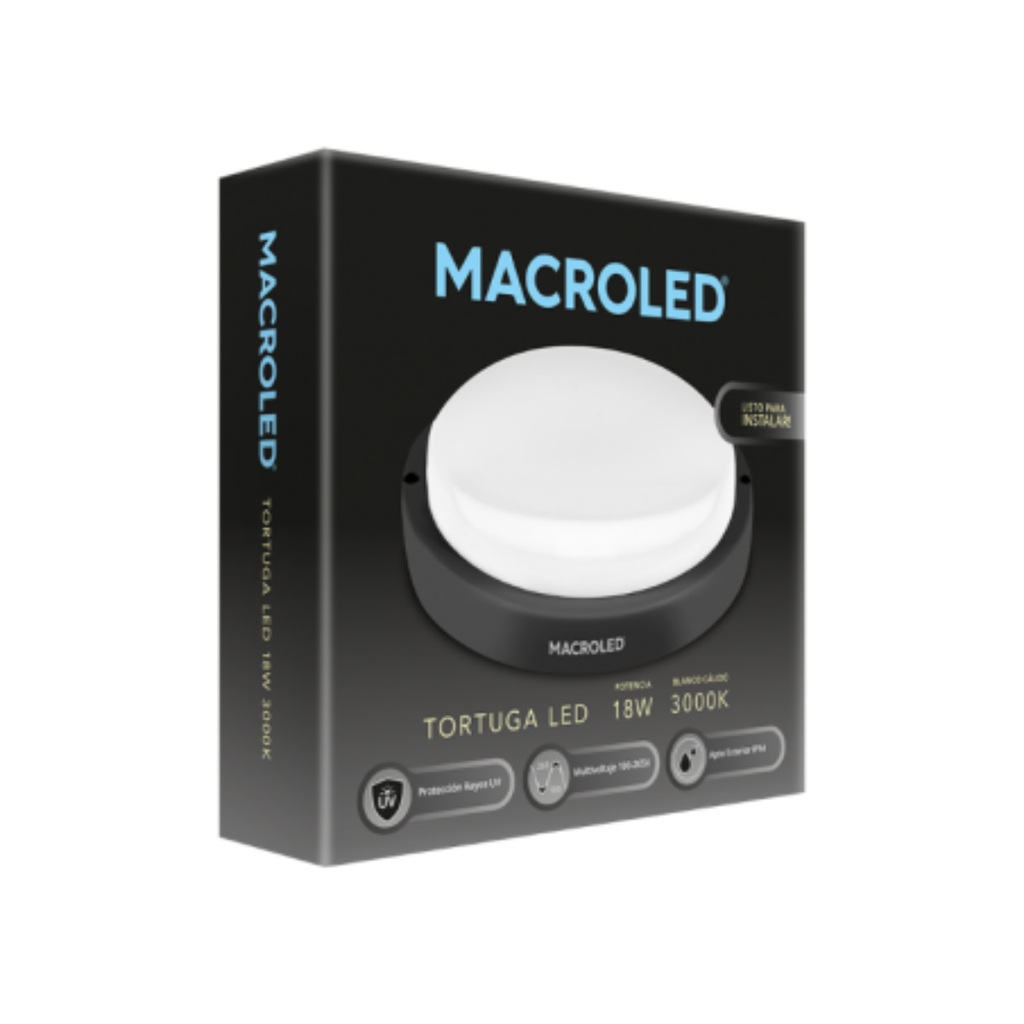 TORTUGA MACROLED REDONDA MARCO NEGRO 18W - IP54 - AC100-265V - FP:0,9 - 1620 lm - BLANCO CALIDO