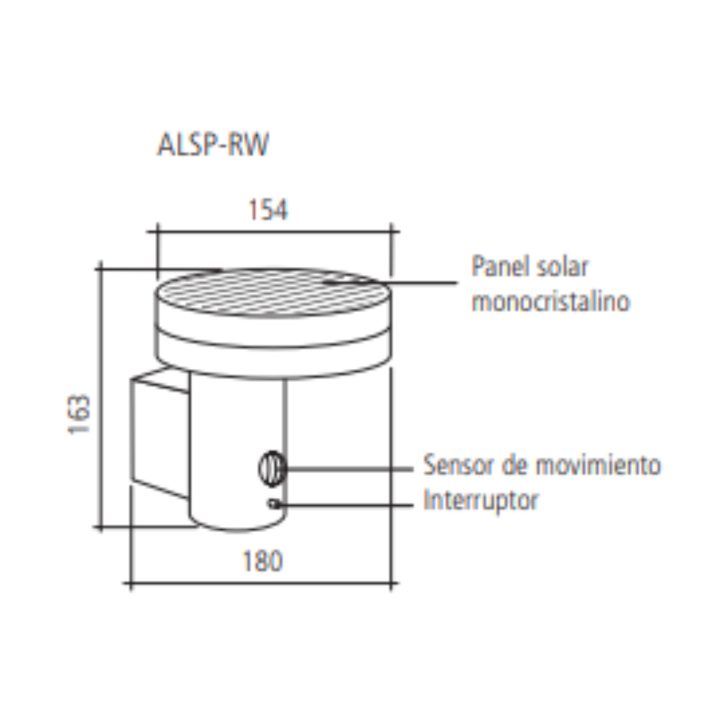LUMINARIA A LED DE EXTERIOR AUTÓNOMO SOLAR - DE PARED - REDONDO - Bateía: Li-Ion 3,7 V - 2600 mAh - Luz Natural - Autonomía 24hs