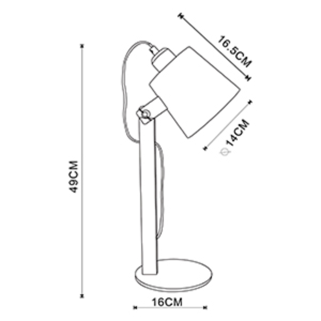 LÁMPARA DE ESCRITORIO E27 W: 16cm
H: 49cm
D: 16cm  