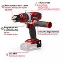 TE-CD 18-48 LI-I Taladro Inalámbrico con percusión. Batería Compatible con Power X-Change - Torque: 48 Nm - Engranaje: 2 velocidades Velocidad: 0 – 320 min- 1 / 0 – Ajustes de torque: 23 + 1 + 1- Mandril: 13 mm - Tiempo de carga: 30 min. Equipo sin bateria ni cargador.