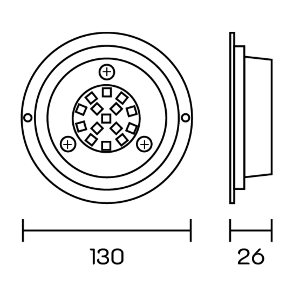 ILUMINACIÓN LED ECO RGB SMD ACERO INOXIDABLE - 0,3 AMPER - 125 mm DIÁMETRO - 30 mm ALTURA