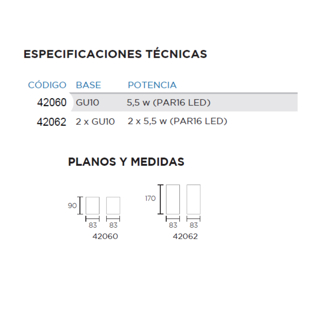 Unidireccional NICO II GU10  de aplicar en pared apto para intemperie. Cuerpo construido en chapa de acero galvanizado. Difusor de vidrio. 