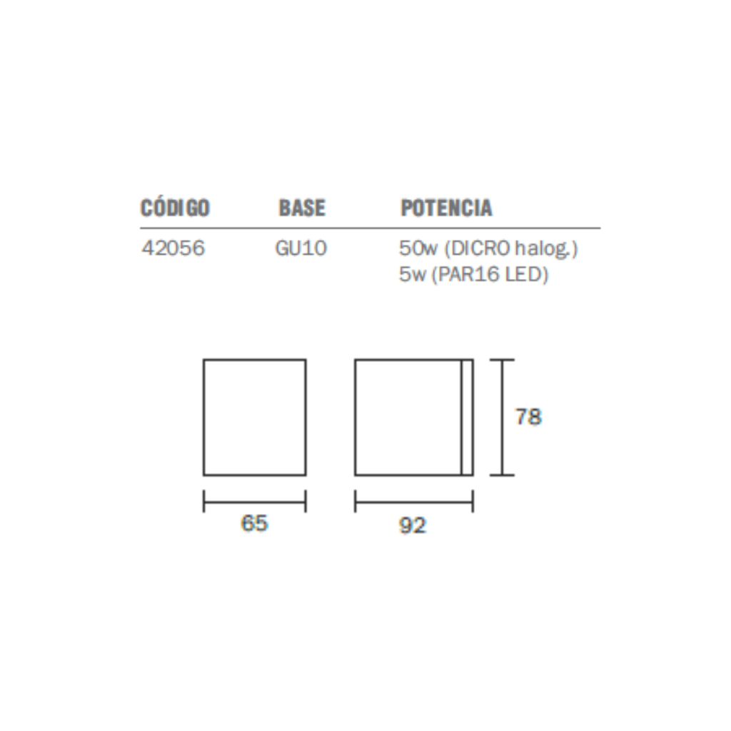 Unidireccional NICO para aplicar en pared apto para intemperie. Cuerpo construido en Aluminio Inyectado. No incluye tapa de boca de luz