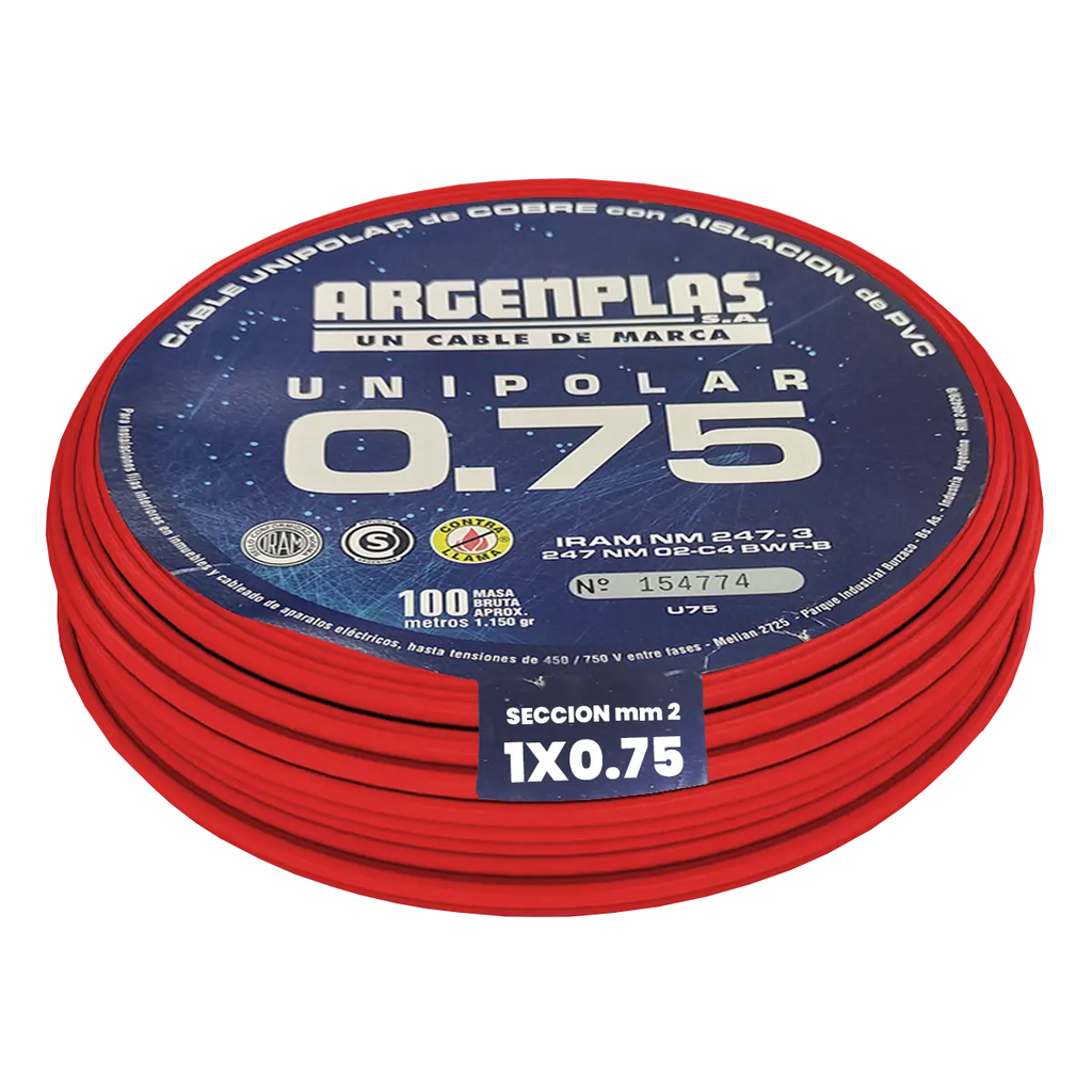 Cable Unipolar 1 x 0.75 mm Argenplas Rojo