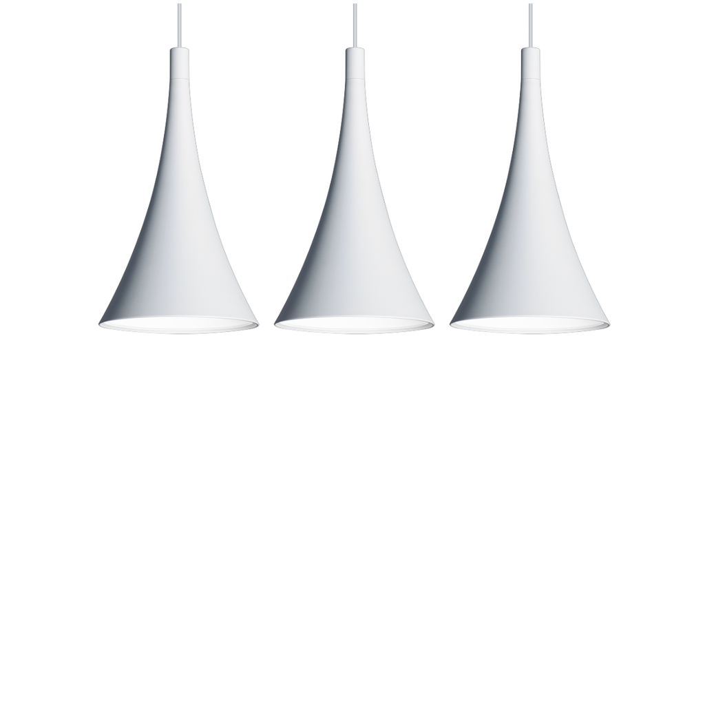 Colgante 3L forma conica ø20cm, en liston 80cm blanco 3xE27