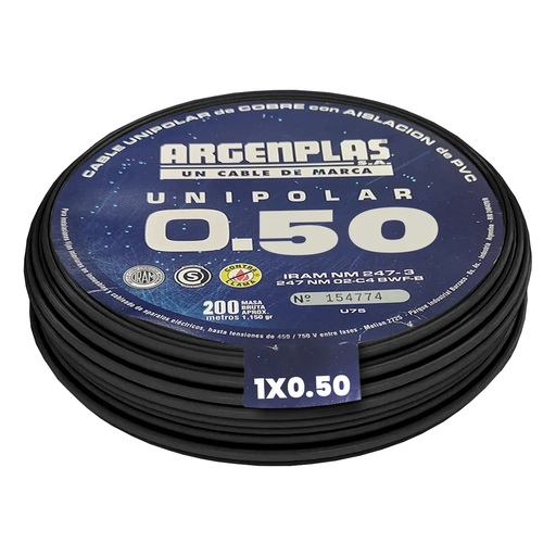 [ARGU050NERO] Cable Unipolar 0.50 mm Argenplas Negro