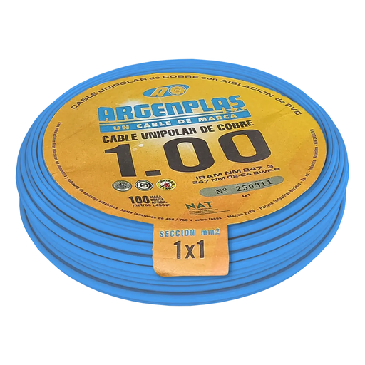 [ARGU1CERO] Cable Unipolar 1 mm Argenplas Celeste