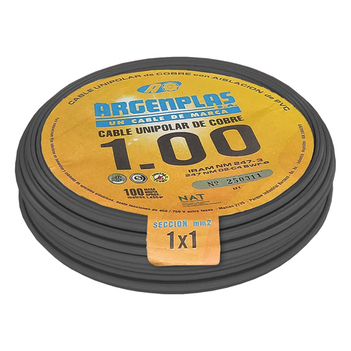 [ARGU1NERO] Cable Unipolar 1 mm Argenplas Negro