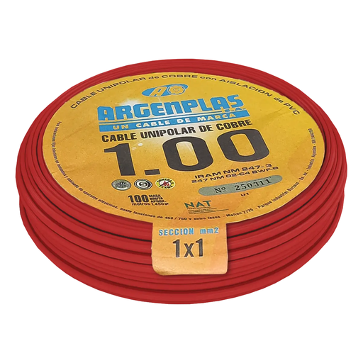 [ARGU1RORO] Cable Unipolar 1 mm Argenplas Rojo