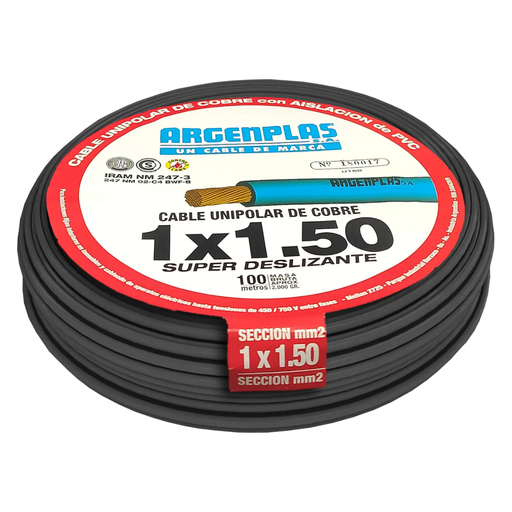 [ARGU150NERO] Cable Unipolar 1.5 mm Argenplas Negro