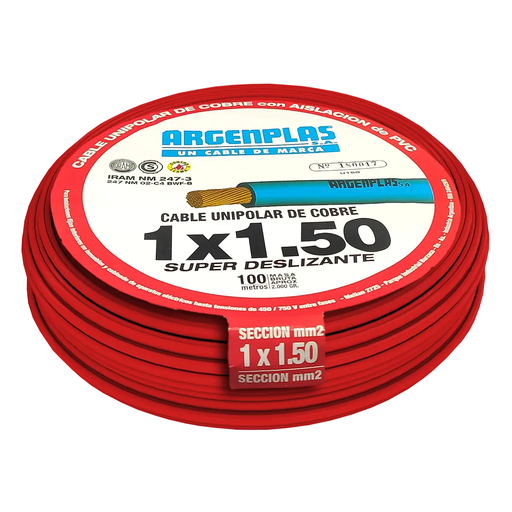 [ARGU150RORO] Cable Unipolar 1.5 mm Argenplas Rojo