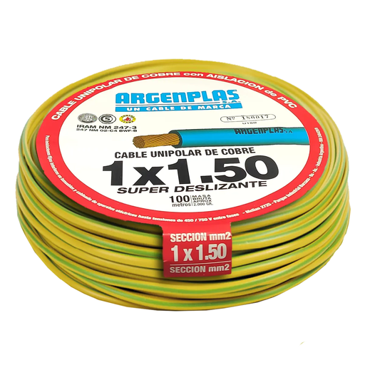[ARGU150VABO] Cable Unipolar 1.5 mm Argenplas Verde Amarillo