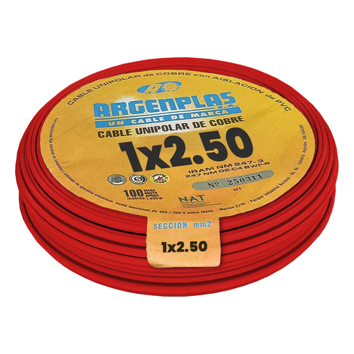 [ARGU250ROBO] Cable Unipolar 2.5 mm Argenplas Rojo