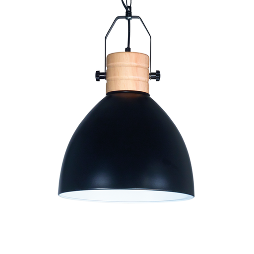 [DABBURGOS NEGRO] Colgante de chapa y madera ø30cm negro mate E27