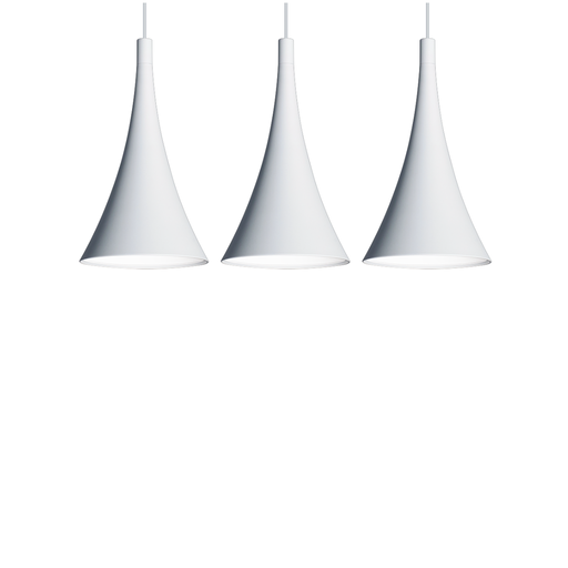 [DABSIONX3B] Colgante 3L forma conica ø20cm, en liston 80cm blanco 3xE27
