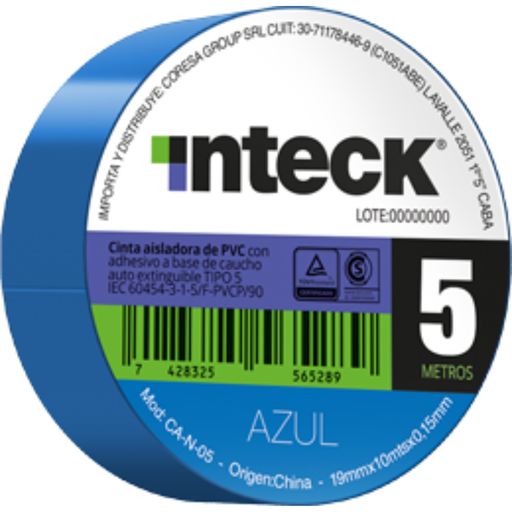 [CORCA-A-05] CINTA ADHESIVA PVC INTECK - AZUL 5 METROS