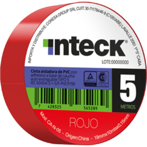 [CORCA-R-05] CINTA ADHESIVA PVC INTECK - ROJA 5 METROS