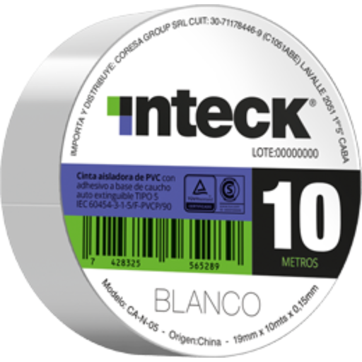 [CORCA-B-10] CINTA ADHESIVA PVC INTECK - BLANCA 10 METROS